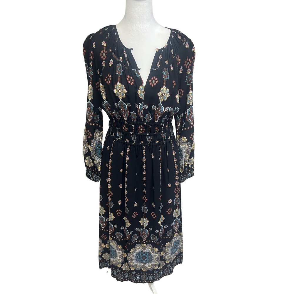 Current Air Midi Dress Sz S Black Paisley Long Sleeve Boho Whimsigoth Feminine